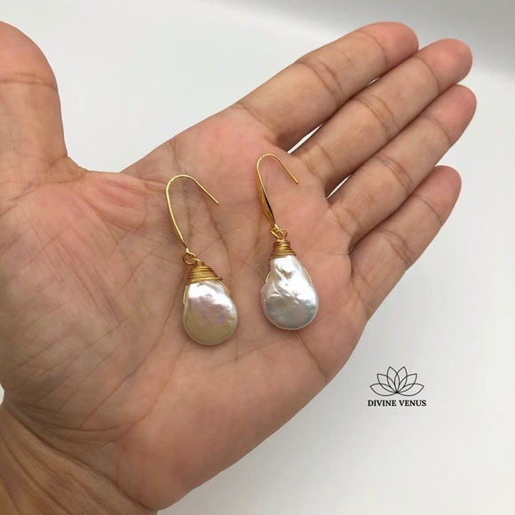 Natural Baroque Keshi Pearl Dangle Earrings - Picture 4 of 4